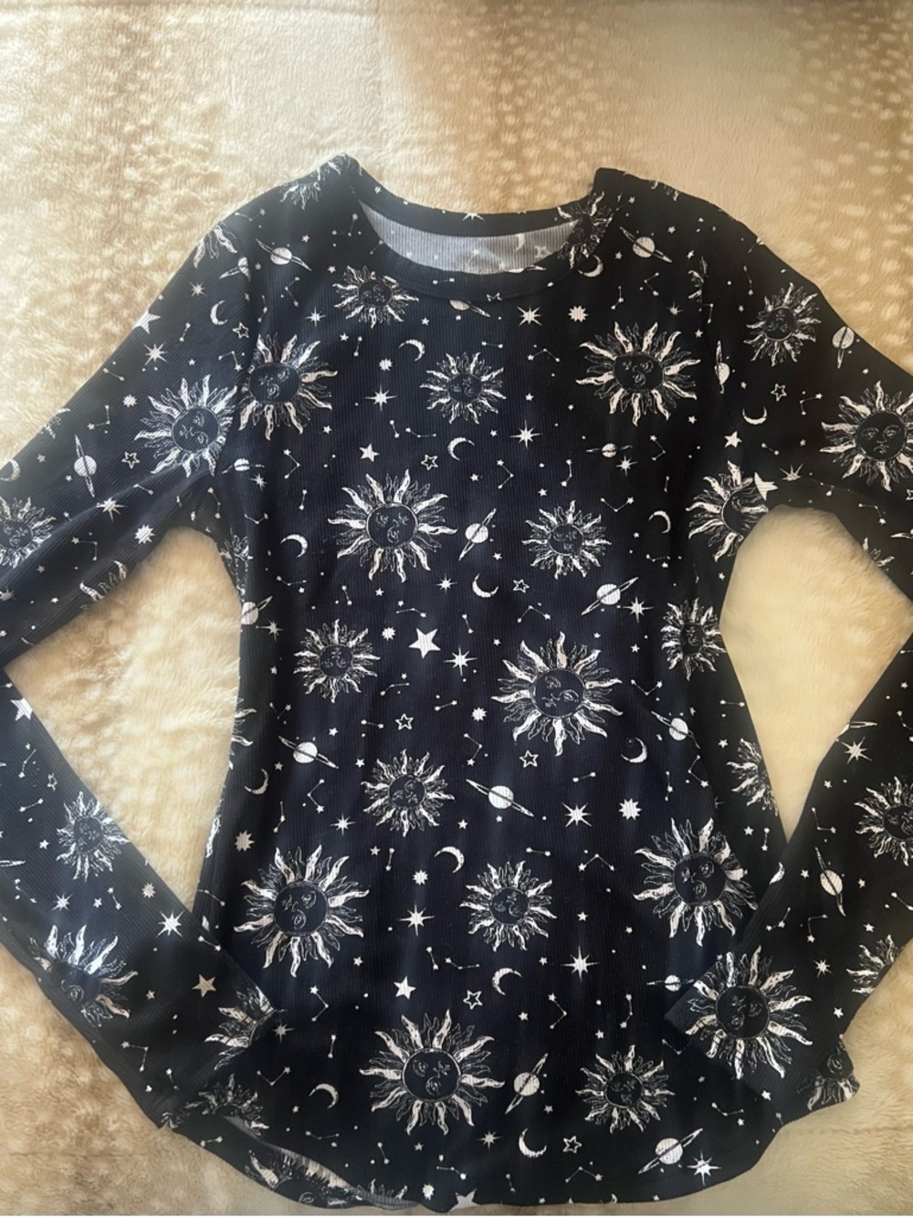 Black Celestial Sun & Moon Long Sleeve Top